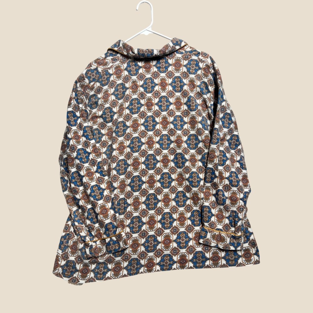 Vintage Gaddi 70s Pajama Set XL Boho Geometric Pattern Balloon Pants Blue Brown - Picture 3 of 16